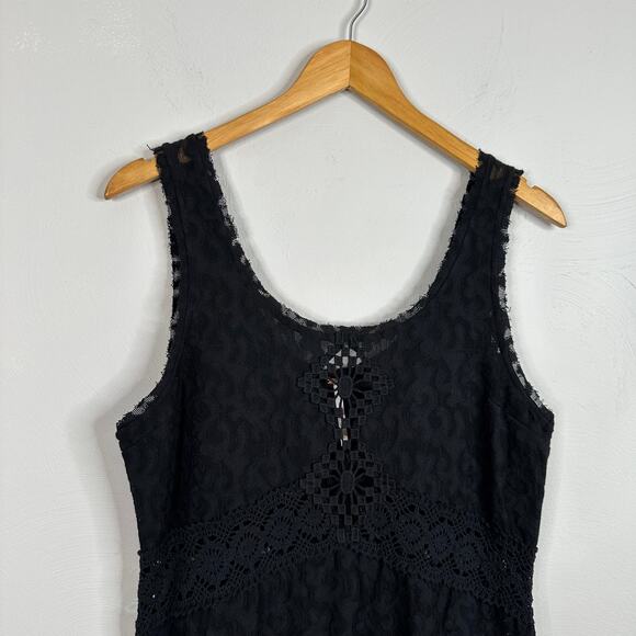 Free People Black Daisy Chain Semo-Sheer Lace Crochet Dress - Picture 4 of 9
